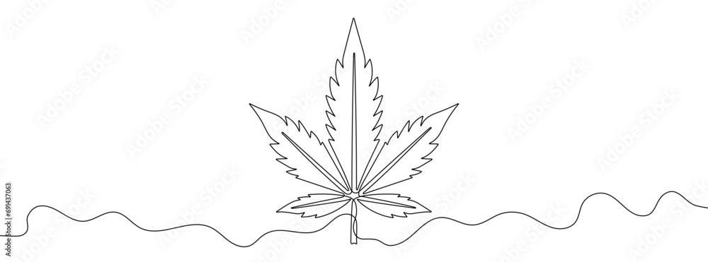 Continuous line drawing of medical hemp. Single line cannabis icon. - obrazy, fototapety, plakaty 
