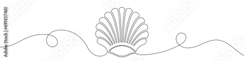 Continuous line drawing of shell. One line drawing background. photo