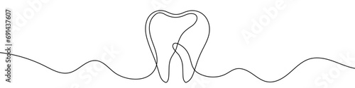 Continuous line drawing of tooth. Single line tooth icon.