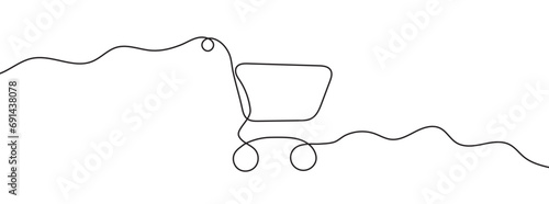 Continuous line drawing of shopping cart. Single line shopping cart icon.