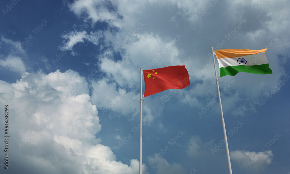 China repiublic india flag blue sky cloudy white coour background wallpaper copy space symbol sign war military conflict business economy chinese indian country international government politic peace China repiublic india flag blue sky cloudy white coour background wallpaper copy space symbol sign war military conflict business economy chinese indian country international government politic peace