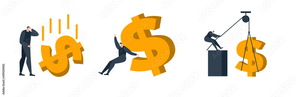 businessman with dollar money coin currency flat illustration businessman with dollar money coin currency flat illustration