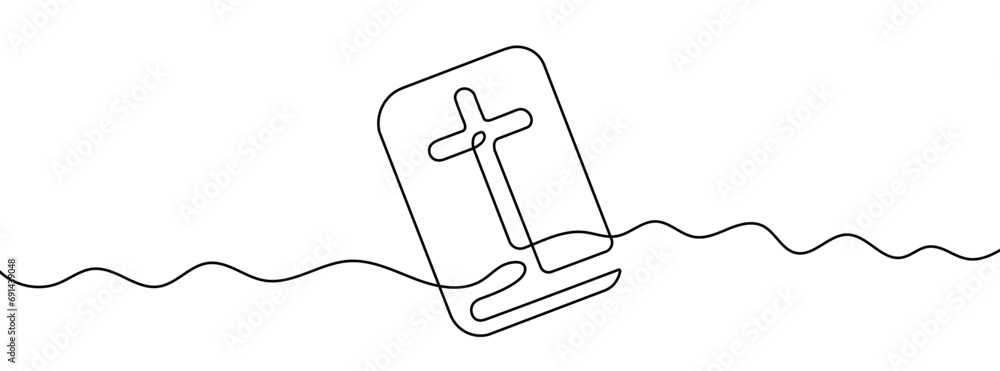 Continuous line drawing of Bible. Single line Bible icon. Stock Vector ...