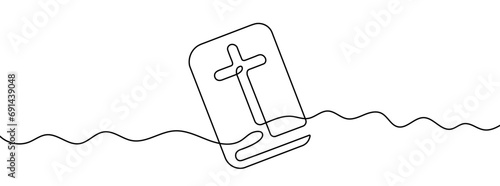 Continuous line drawing of Bible. Single line Bible icon.