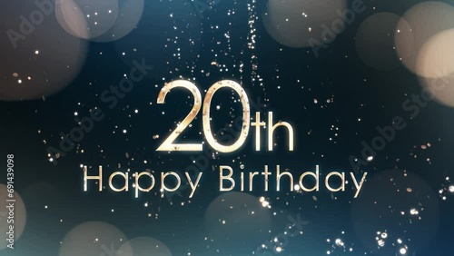 Banner with congratulations, happy 20th birthday, golden particles photo