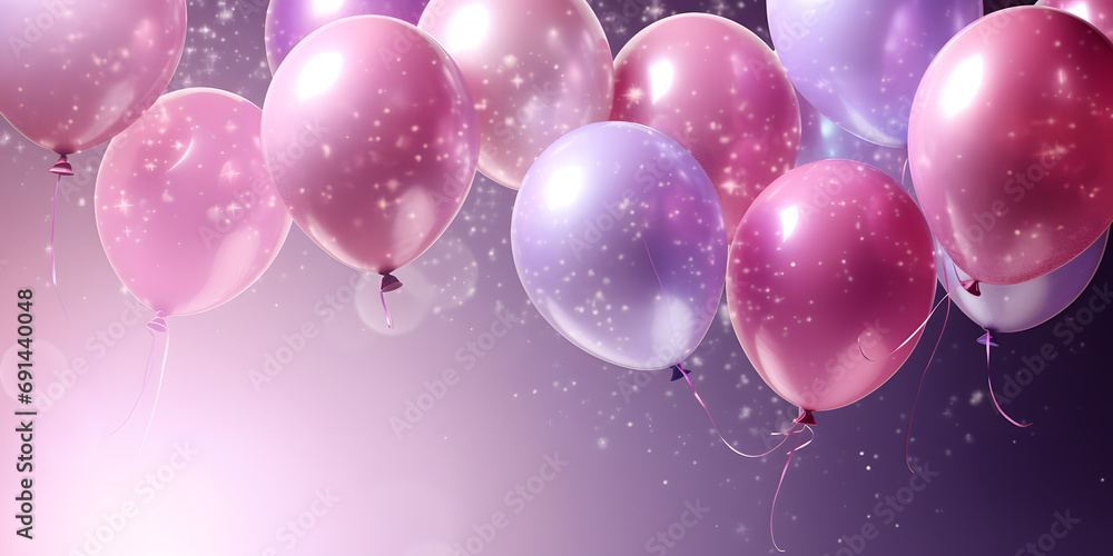 Pink and purple balloons background. Mother’s day, Birthday, christmas, wedding, valentine day. 