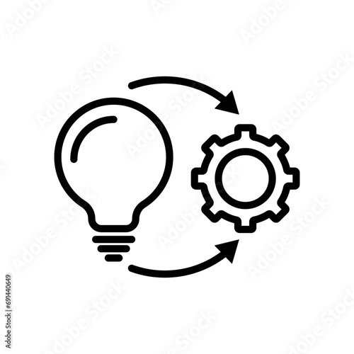 Implement icon. innovative and creative business idea or thought implementation and integration to develop and conceptualize in reality symbol logo sign. smart  intelligent approach execute vector 