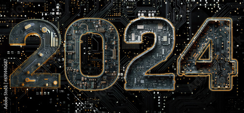 2024 new year, digital technology concept, computer and artificial intelligence, AI for 2024 taintless lifestyle photo