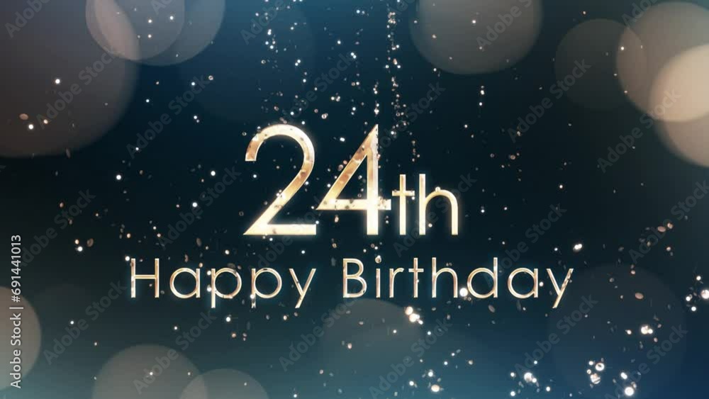 Banner with congratulations, happy 24th birthday, golden particles Banner with congratulations, happy 24th birthday, golden particles