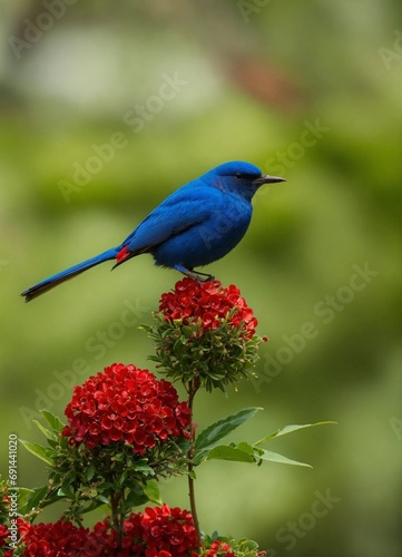 blue and red colour bird on flower