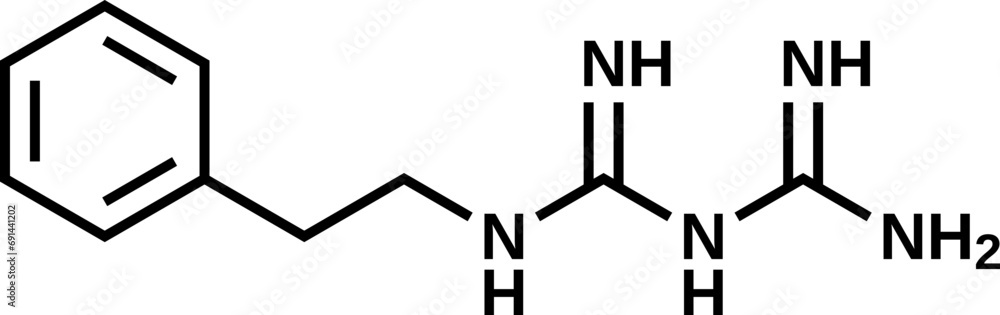 Phenformin structural formula, vector illustration Phenformin structural formula, vector illustration