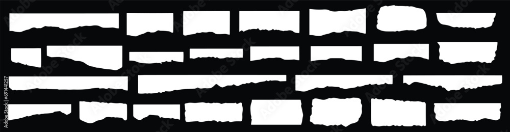 White torn paper rip pieces of sheet edge, note scrap or notebook pages ...