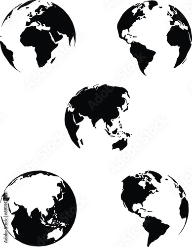 Set of transparent globe of Earth. Realistic world map in globe shape with transparent texture. earth hemisphere with continents. collection vector illustration photo