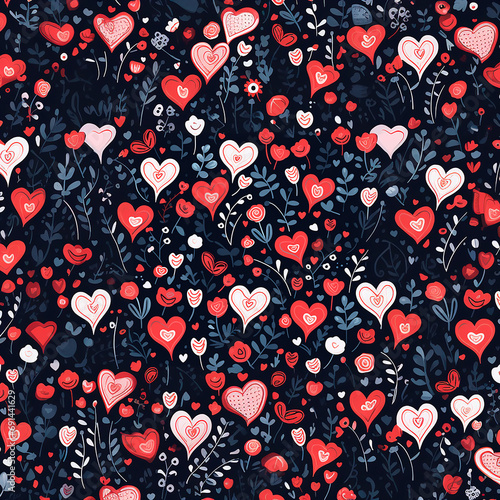 seamless pattern with hearts and roses
