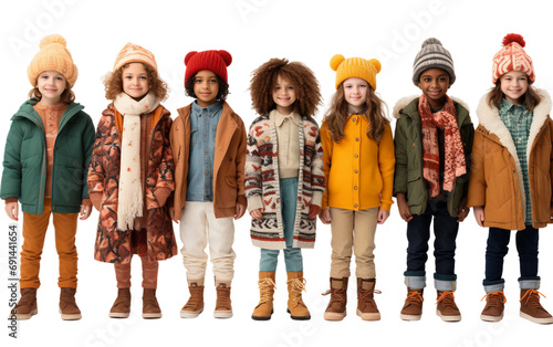 kids warm winter fashion isolated on a transparent background. photo