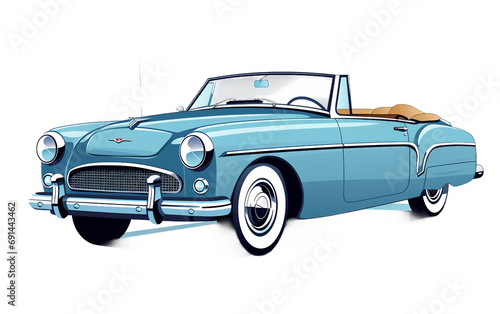 Classic Convertible Car in Vintage Blue isolated on a transparent background.