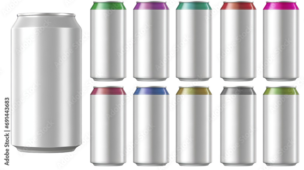 Set of beverage aluminum cans, multicolor Set of beverage aluminum cans, multicolor
