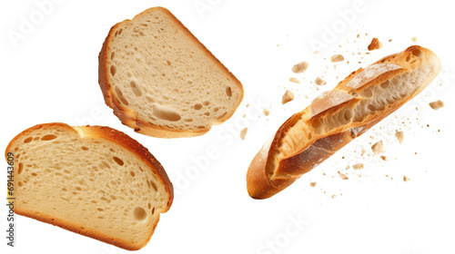 Slices of bread and Baguette with crumb photo
