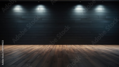 wood floor with dark black wall for present product © Onchira