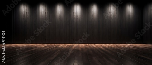 wood floor with dark black wall for present product photo