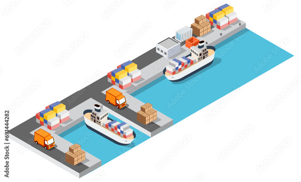 Port cargo ship transport logistics seaport webpage vector template