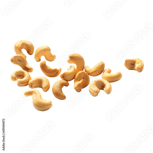 Cashew nuts splashing in the air isolated on transparent background