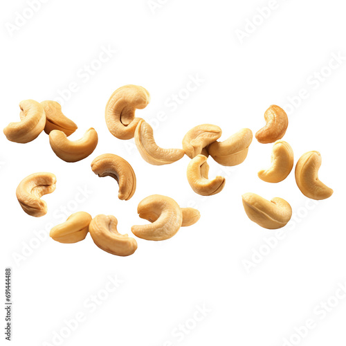 Cashew nuts splashing in the air isolated on transparent background