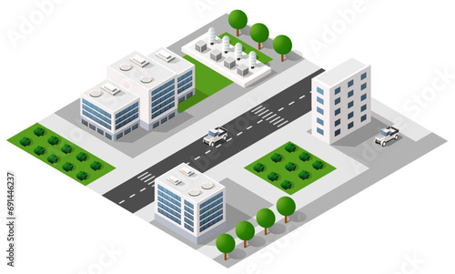 Isometric urban megalopolis top view of the city infrastructure town, © AlexZel
