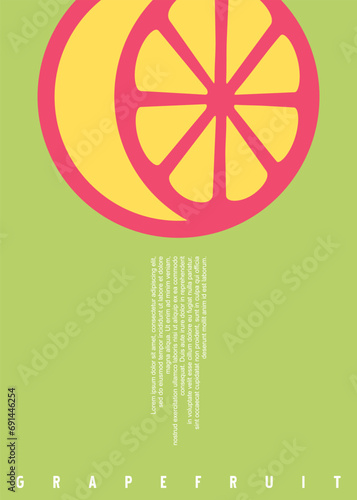 Grapefruit market, modern minimalist poster design with citrus graphic on green background. Organic fruits vector illustration. Food graphic.