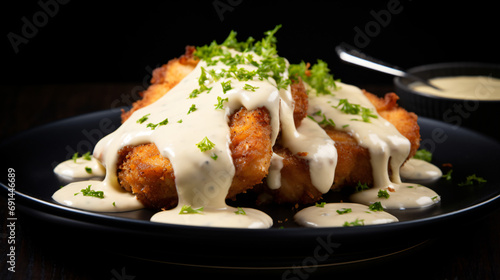 Fried pork chops with melted mayonnaise