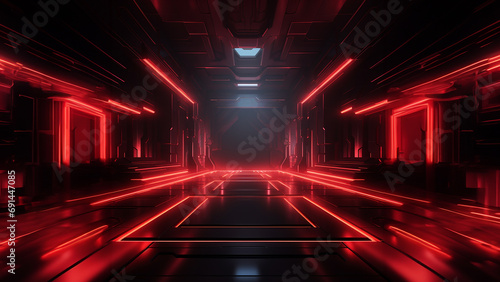 Futuristic dark gaming background with red neon lights © Sanele