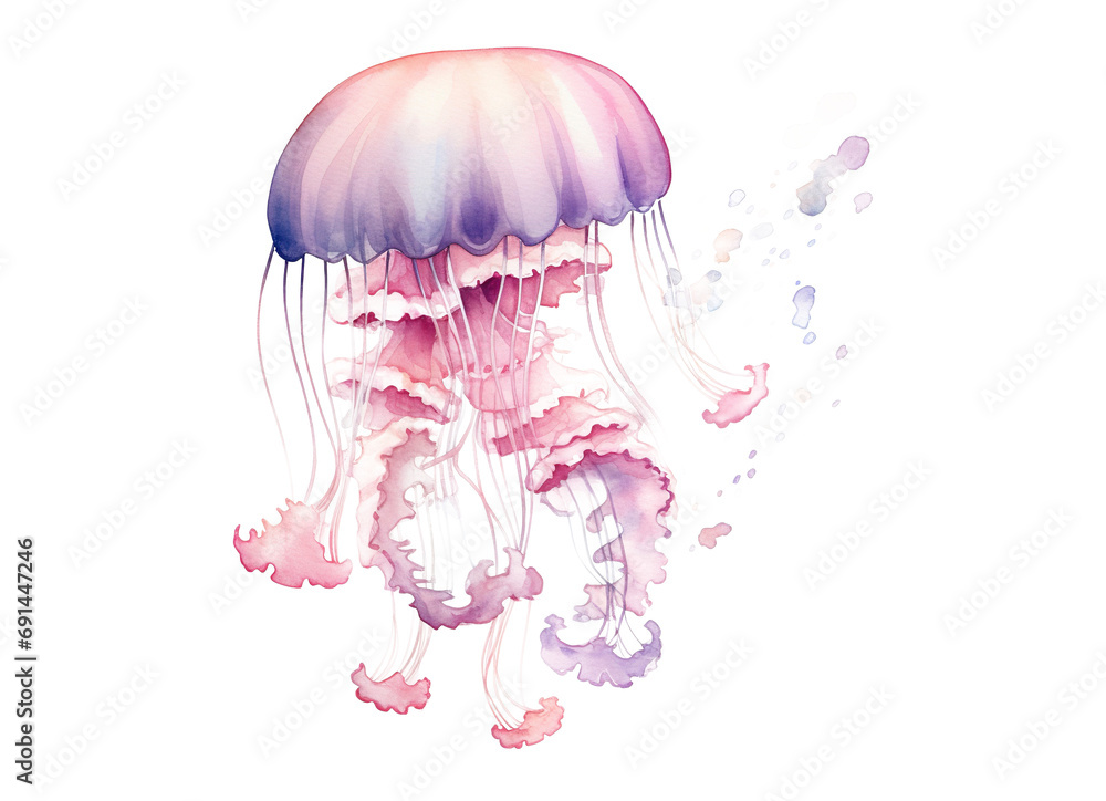 Fototapeta premium Colorful jellyfish watercolor style isolated on transparent background