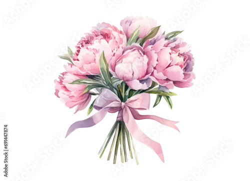 Peony bouquet tied on pink background, used for wedding, decoration, design isolated on transparent background
