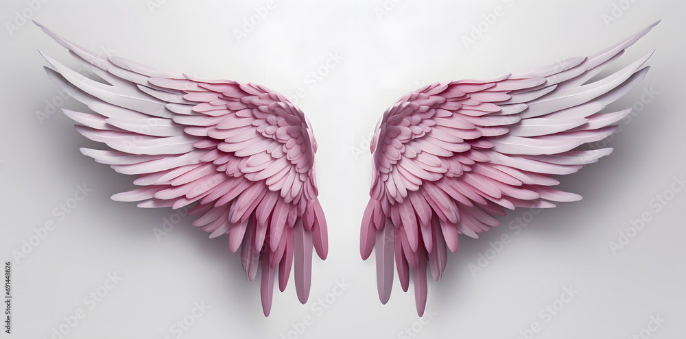 Obraz premium A pair of pink angel wings on a white background