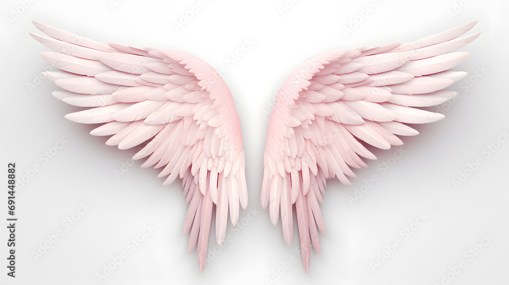 Obraz premium A pair of pink angel wings on a white background