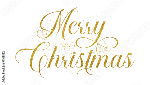 Fotografia Merry Christmas written in elegant script lettering with golden glitter effect i