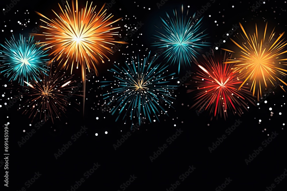 Nighttime extravaganza of celebration. Dazzling fireworks paint sky with brilliant colors marking joyous occasion. Each burst spectacular display of light and energy creates stunning in dark night