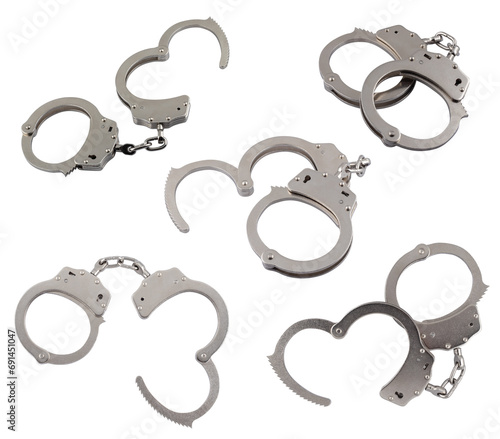 Fotografie Metal handcuffs isolated on white background