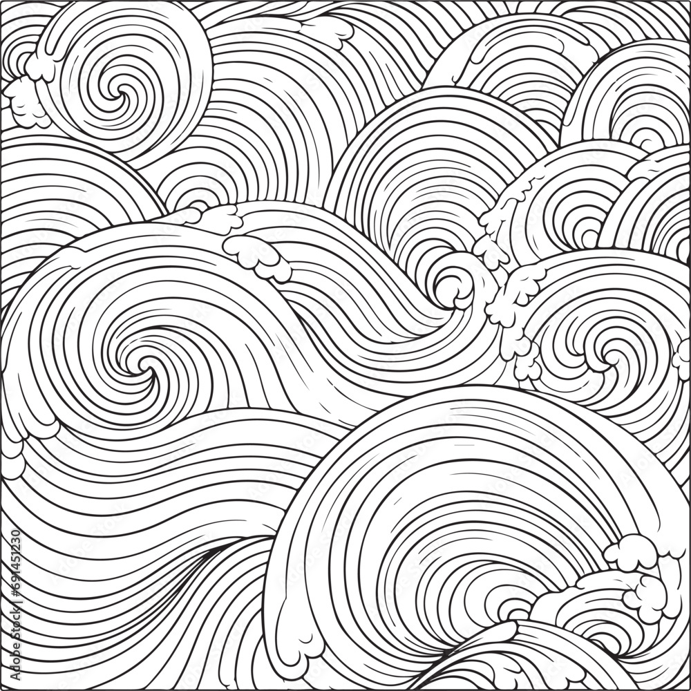 flowing waves and circles coloring page