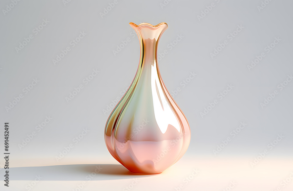 Glossy glass empty vase on pink background - obrazy, fototapety, plakaty 