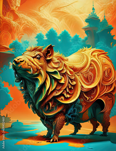 a digital painting of a lion with a beautiful design © Masum