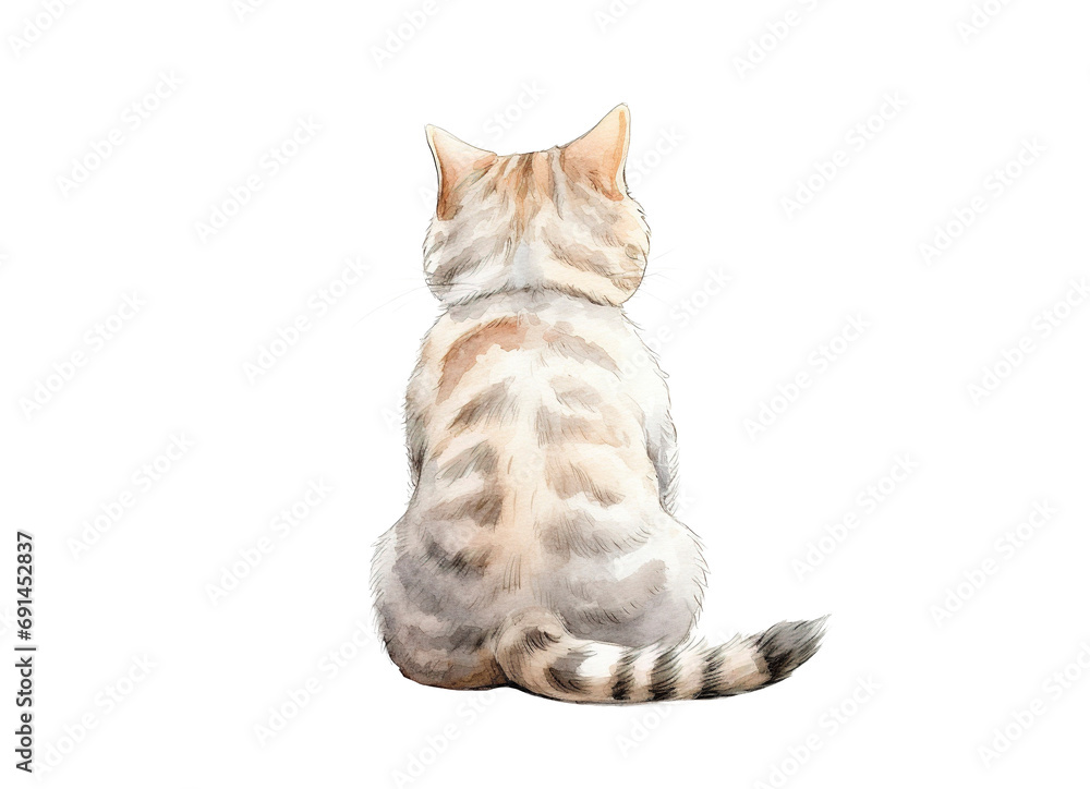 Fototapeta premium Rear image of cat sitting with back facing isolated on transparent background