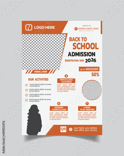 Styling School Flyer or Kids School Leaflet Template Design