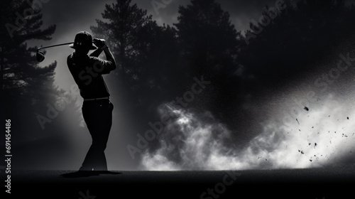 Black and white silhouette of professional golf player