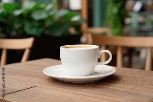 Coffee Cup On Wooden Table In Caf, Ai Mockup Photo