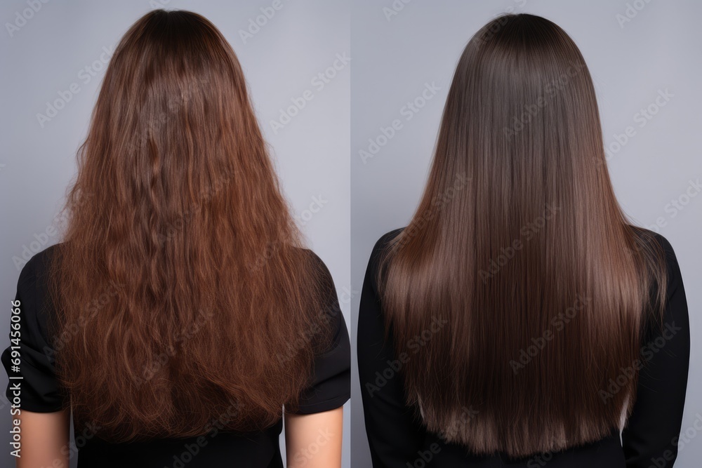 Keratin Treatment For Transforming Unruly Hair Before And After Stock ...
