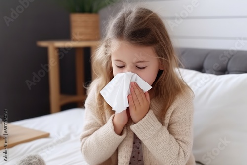 Kid Blowing Nose On Tissue Paper