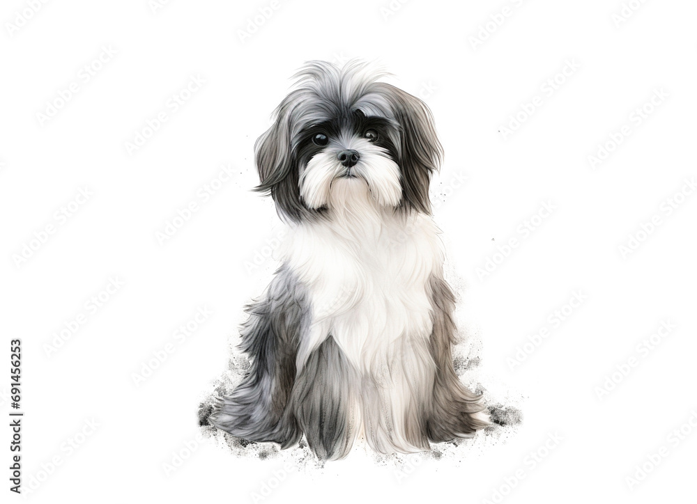 Front view of dog sitting with back isolated on transparent background