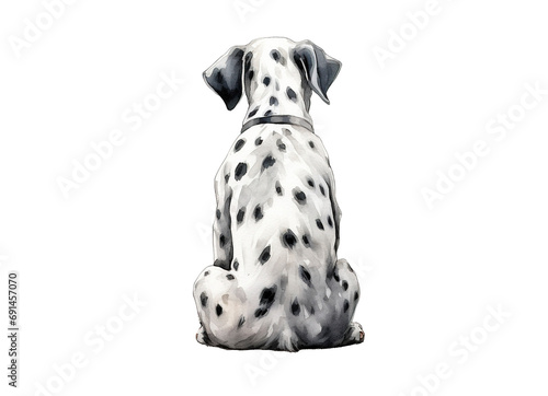 Rear image of dog sitting with his back isolated on transparent background