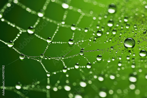 Green dew background web spider nature water drop macro morning cobweb net